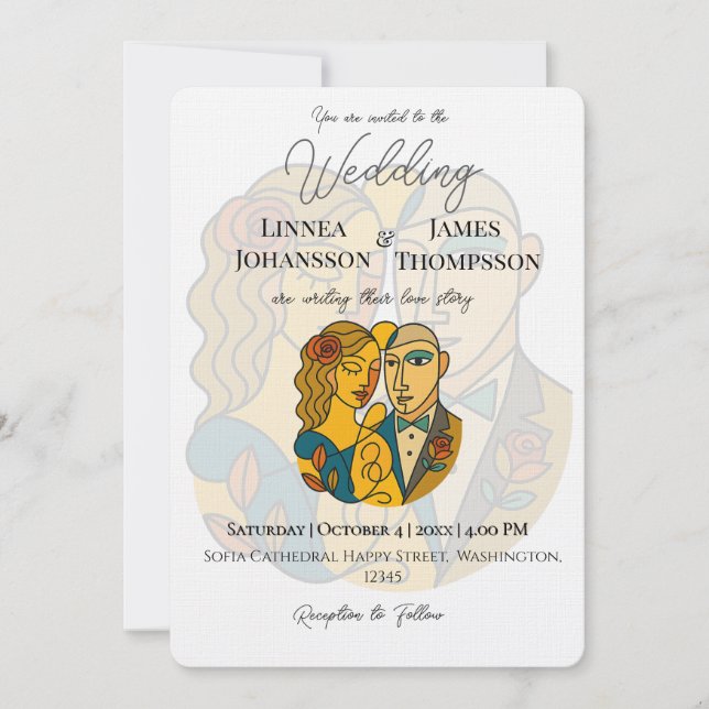 Artistic Silhouette Destination Wedding Modern Art Invitation (Front)