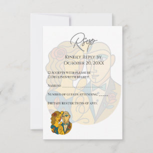 Artistic Silhouette Destination Wedding Modern Art RSVP Card