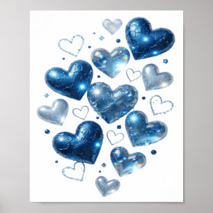 Artistic Silver BLUE HEARTS Graphic Tee Poster