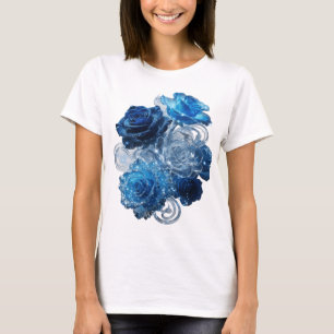 Artistic Silver BLUE ROSES Artistic Motif T-Shirt