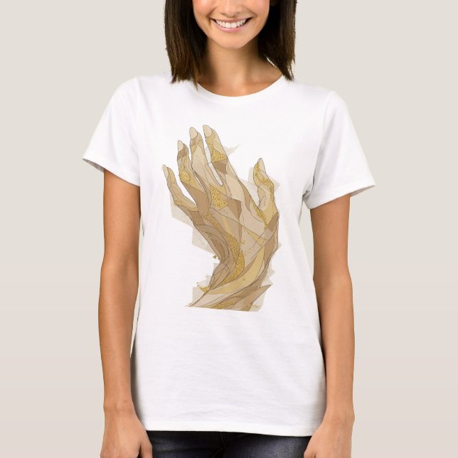 Artistic Silver GOLDEN HANDS Statement Design T-Shirt (Front)