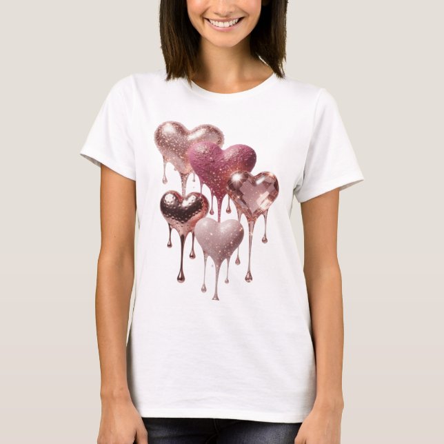 Artistic Silver HEARTS OF GLITTER Print T-Shirt (Front)