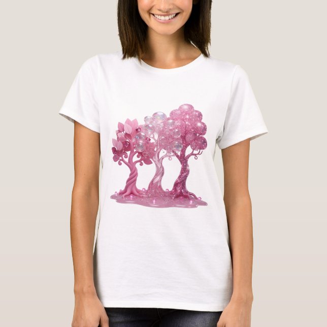 Artistic Silver PINK GLITTERY TREES Tee (Front)