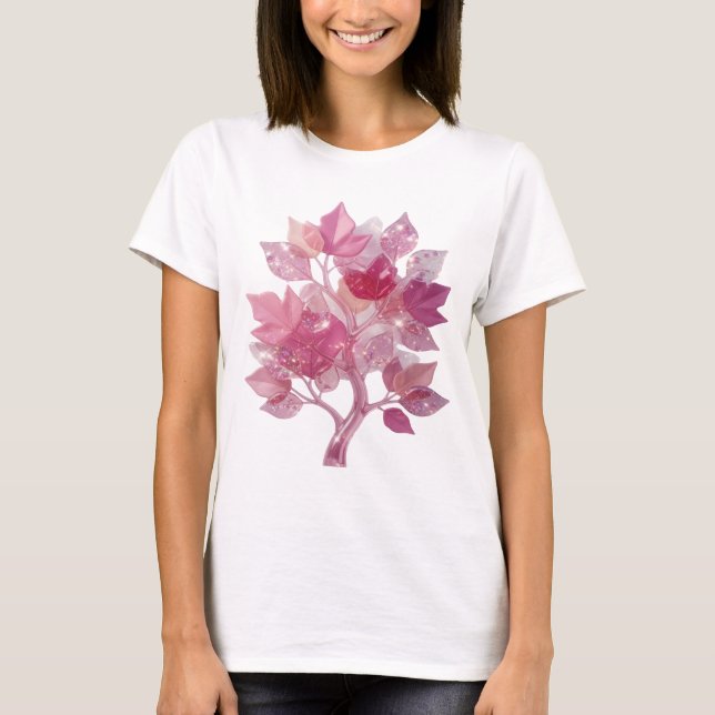 Artistic Silver PINK LEAF TREE Slogan Tee (Front)
