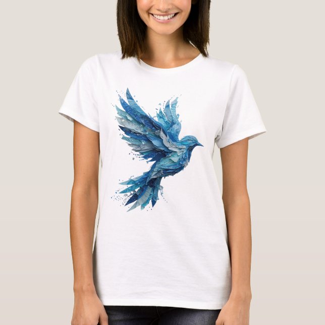 Artistic Silver WATER BIRD Statement Design T-Shirt (Front)