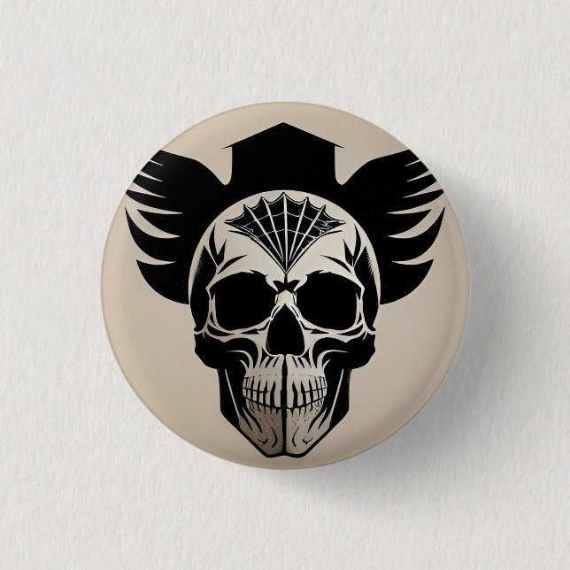 Artistic Skull With Wings and Abstract Geometric 1 Inch Round Button (Front)