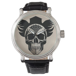 Artistic Skull With Wings and Abstract Geometric Watch