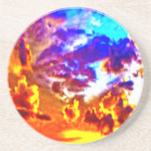 Artistic Sky Blue, Orange, and Yellow Coaster