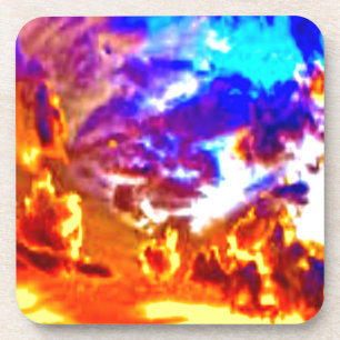Artistic Sky Blue, Orange, and Yellow Coaster