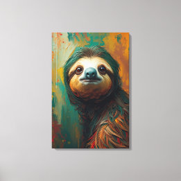 Artistic Sloth Portrait Vibrant Oil Painting Canvas Print