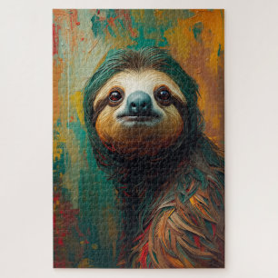 Artistic Sloth Portrait Vibrant Oil Painting Jigsaw Puzzle