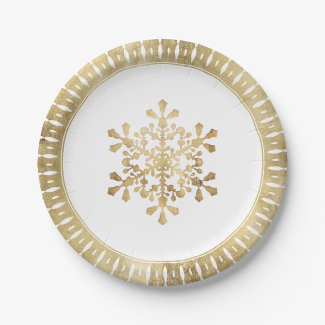 Artistic snowflake faux gold Christmas Paper Plate (Front)