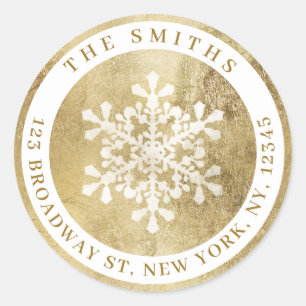 Artistic snowflake faux gold Return Address Classic Round Sticker