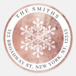 Artistic snowflake rose gold Return Address Classic Round Sticker