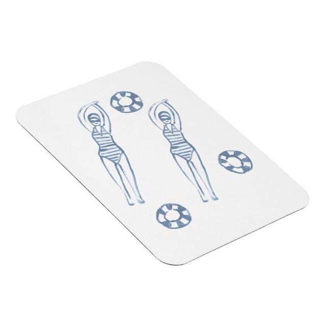 Artistic Snychro Swimmers Blue Illustration  Magnet (Right Side)