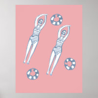 Artistic Snychro Swimmers Blue Illustration Pink