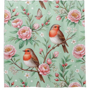 Artistic Songbirds Pink Flower - Mint Palette
