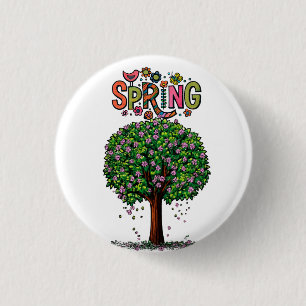 Artistic Spring Blossom Tree Graphic 1 Inch Round Button