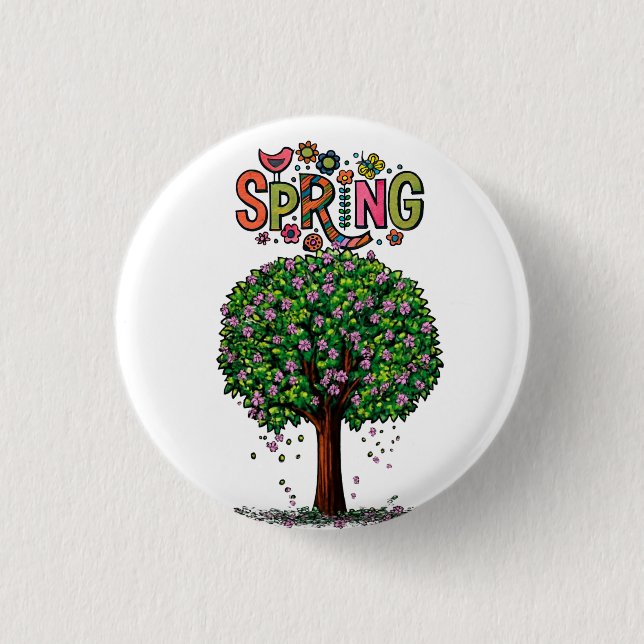 Artistic Spring Blossom Tree Graphic  1 Inch Round Button (Front)
