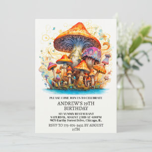 Artistic Sprouting Mushrooms Art Birthday Party Invitation