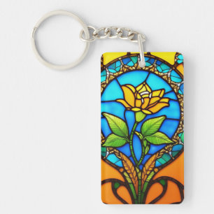 Artistic Stained Glass with Vibrant Flower Keychain