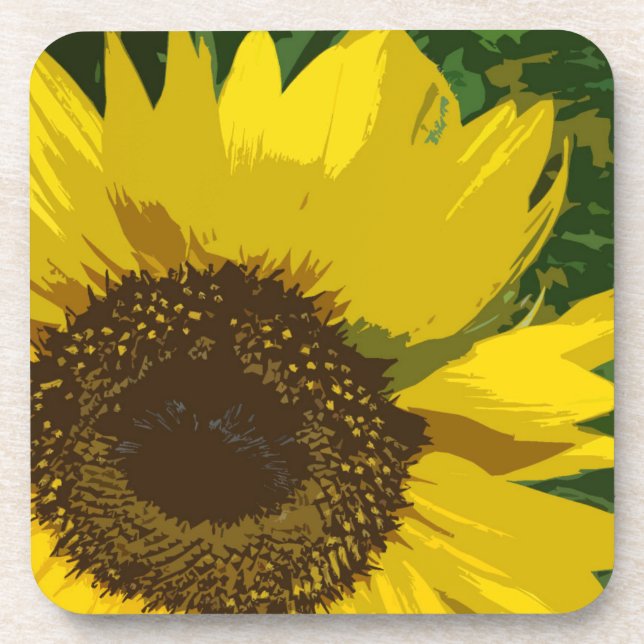 Artistic Sunflower Large Yellow Flower Floral Coaster (Front)