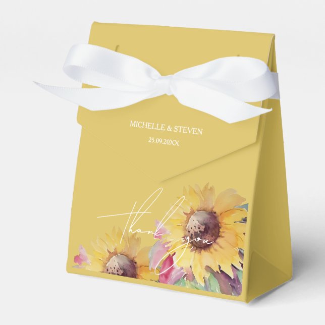 Artistic Sunflower Romantic Calligraphy Favor Box (Front Side)