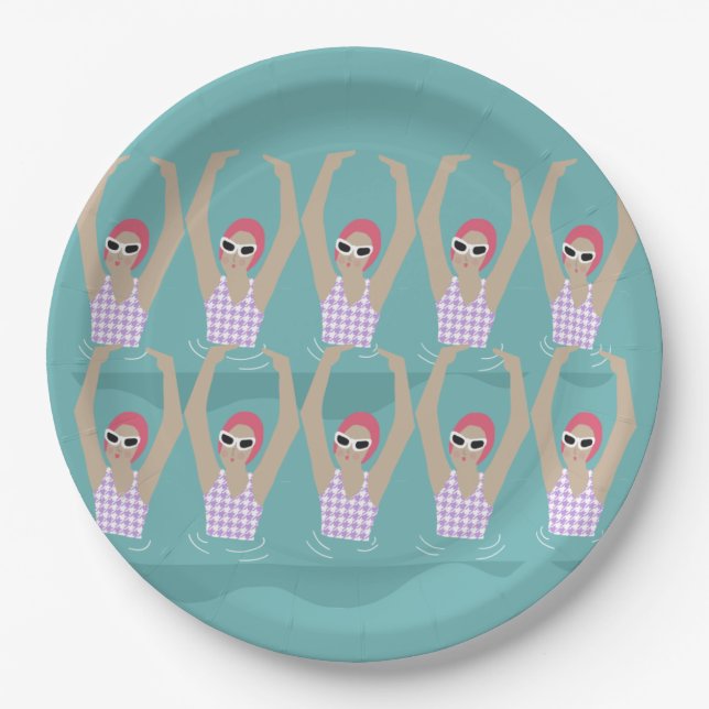 Artistic Swimmers | Artistic Swimming Illustration Paper Plate (Front)