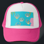 Artistic Swimmers | Artistic Swimming Illustration Trucker Hat<br><div class="desc">Featuring cool modern illustration of synchronized women artistic swimmers in a pool. Artistic swimmers gift design in a pastel colours. Swimming ladies in abstract tropical plant garden with palm trees and pink plants, surrounding swimming pool. Cool swim team gift. synchronized swimming team gifts, synchronized swimming team coach gift. Artistic swimmers...</div>