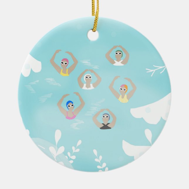 Artistic Swimmers | Artistic Swimming Winter Art  Ceramic Ornament (Front)