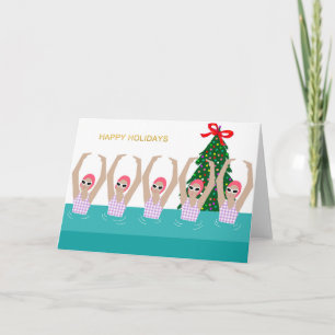 Artistic Swimmers Illustration Christmas Holiday Card