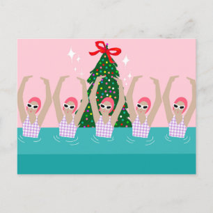 Artistic Swimmers Illustration Christmas Holiday  Postcard