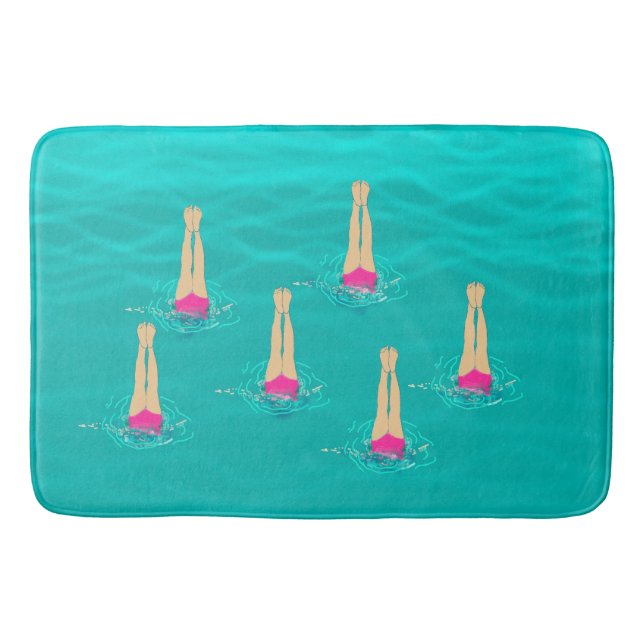 Artistic Swimmers Swimming Under Water   Bath Mat (Front)