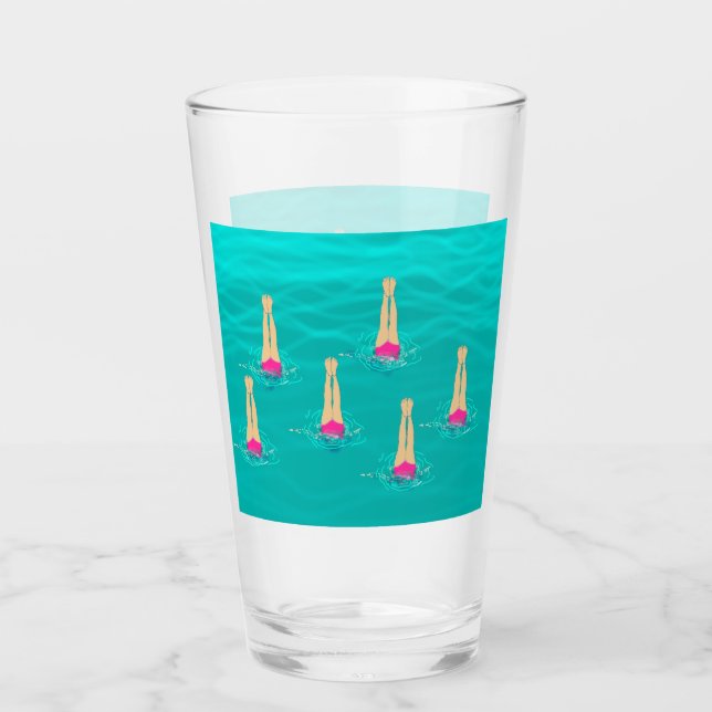 Artistic Swimmers Swimming Under Water Swim Party Glass (Front)