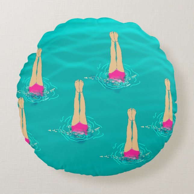 Artistic Swimmers Swimming Under Water Swim Party  Round Pillow (Front)