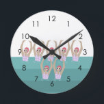 Artistic Swimmers | Synchro Swimming Design Art  Round Clock<br><div class="desc">Featuring cool modern illustration of synchronized women artistic swimmers in a pool. Artistic swimmers gift design in a pastel colours. Five swimming ladies in swimming pool. Cool swim team gift. synchronized swimming team gifts, synchronized swimming team coach gift. Artistic swimmers girl team gifts ideas. Artistic swimming home decor, stationery and...</div>