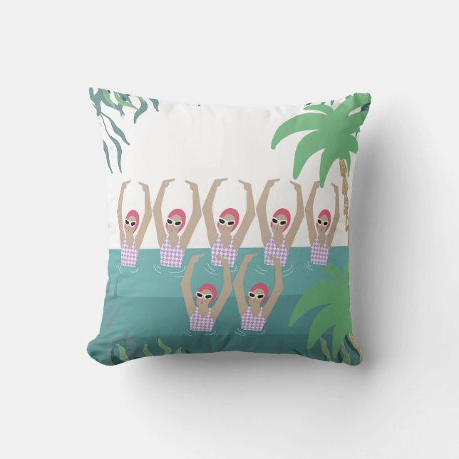 Artistic Swimmers | Synchro Swimming Tropical Art  Throw Pillow (Front)