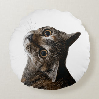 Artistic Tabby Cat Portrait Photo Round Pillow