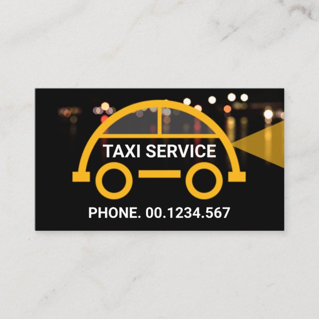 Artistic Taxi Car Night Lights Cab Driver Business Card (Front)