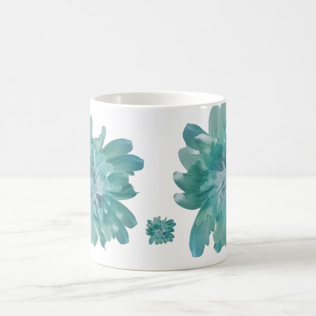 Artistic Teal Blossom High-Definition Floral Ceram Coffee Mug (Center)