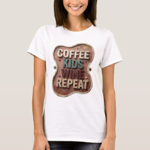 Artistic Teal COFFEE KIDS WINE REPEAT Shirt Design