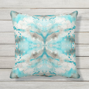Artistic teal white grey paper watercolor pattern throw pillow