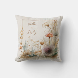 Artistic Textured Botanical Seed Pod Gold Splatter Throw Pillow