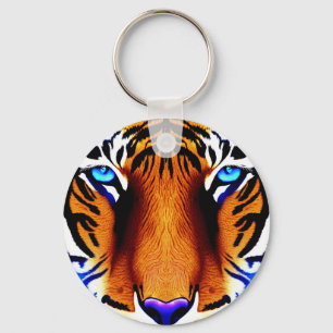 Artistic Tiger Cat Face Head Cute Animal Blue Eyes Keychain