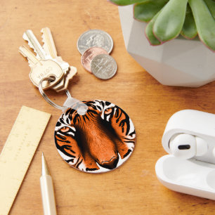 Artistic Tiger Cat Face Head Cute Animal Orange Keychain