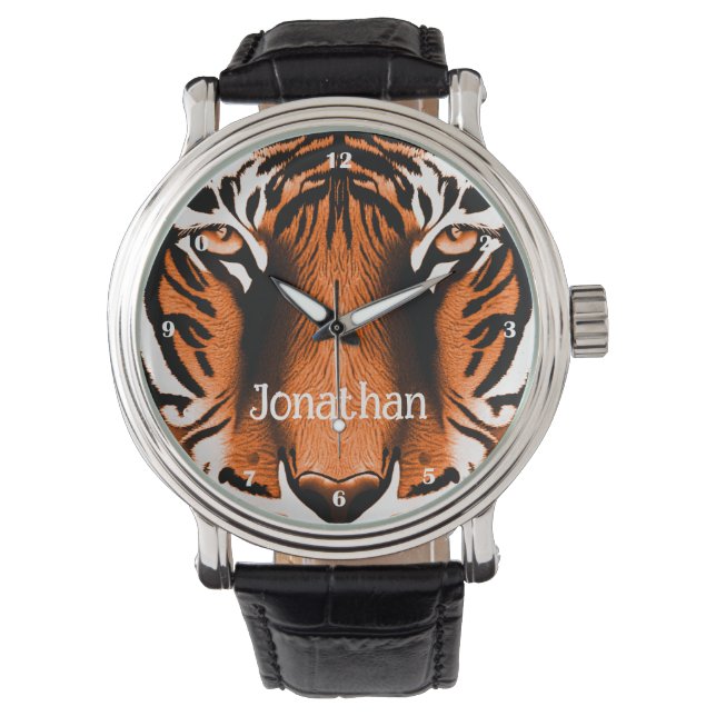 Artistic Tiger Cat Face Head Personalized Orange Watch (Front)