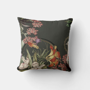 Artistic Tiger Lily & Floral Design   Green Throw Pillow