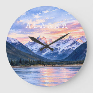 Artistic Travel Lovers Alaska Sunset Modern Nature Large Clock
