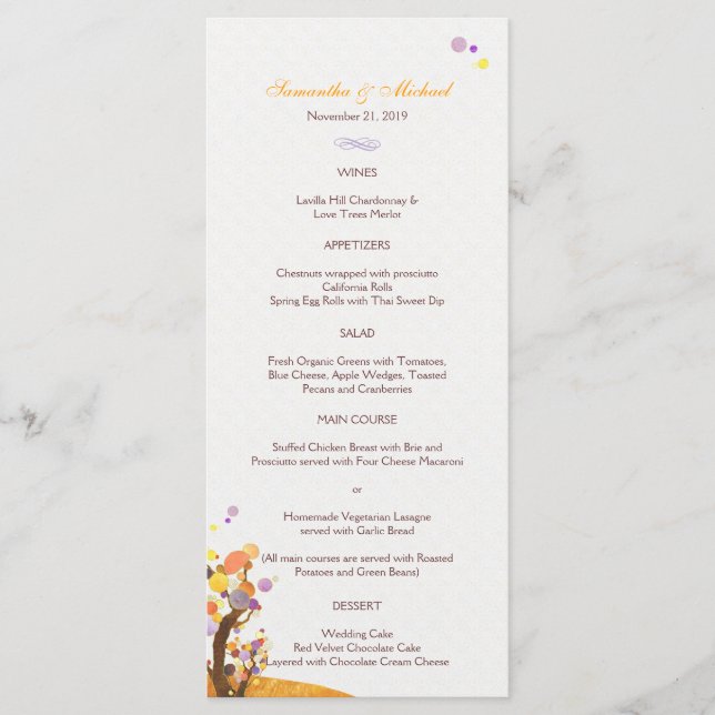 Artistic Tree Theme Wedding Menu (Front)