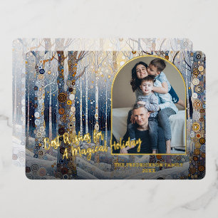 Artistic Trendy Classic Winter Wonderland Art Gold Foil Holiday Card
